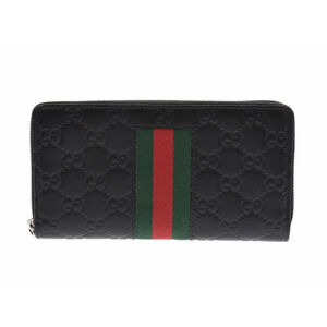Gucci Signature Web Round Zip Long Wallet Black Leather